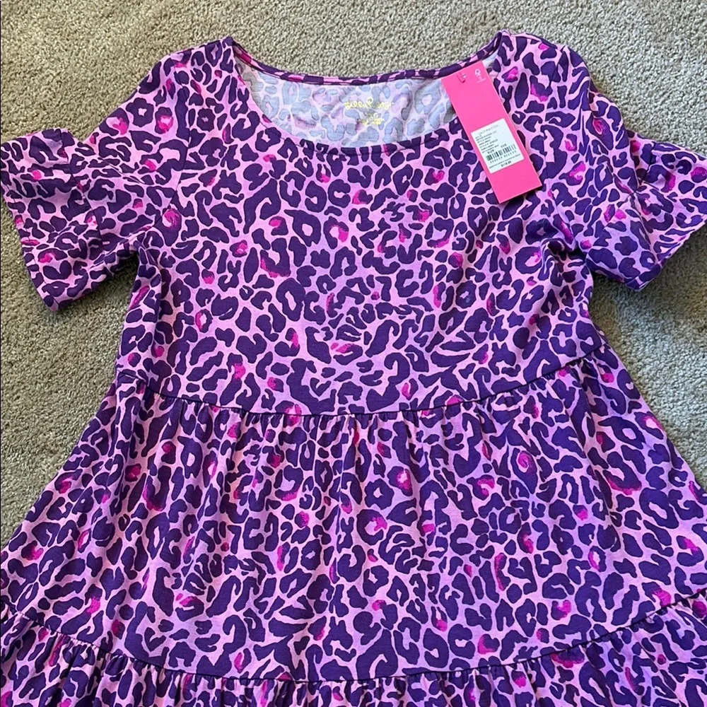 Lilly Pulitzer Jodee Swing Purple and White Puff Sleeve Sundress Leopard Print - Picture 8 of 8